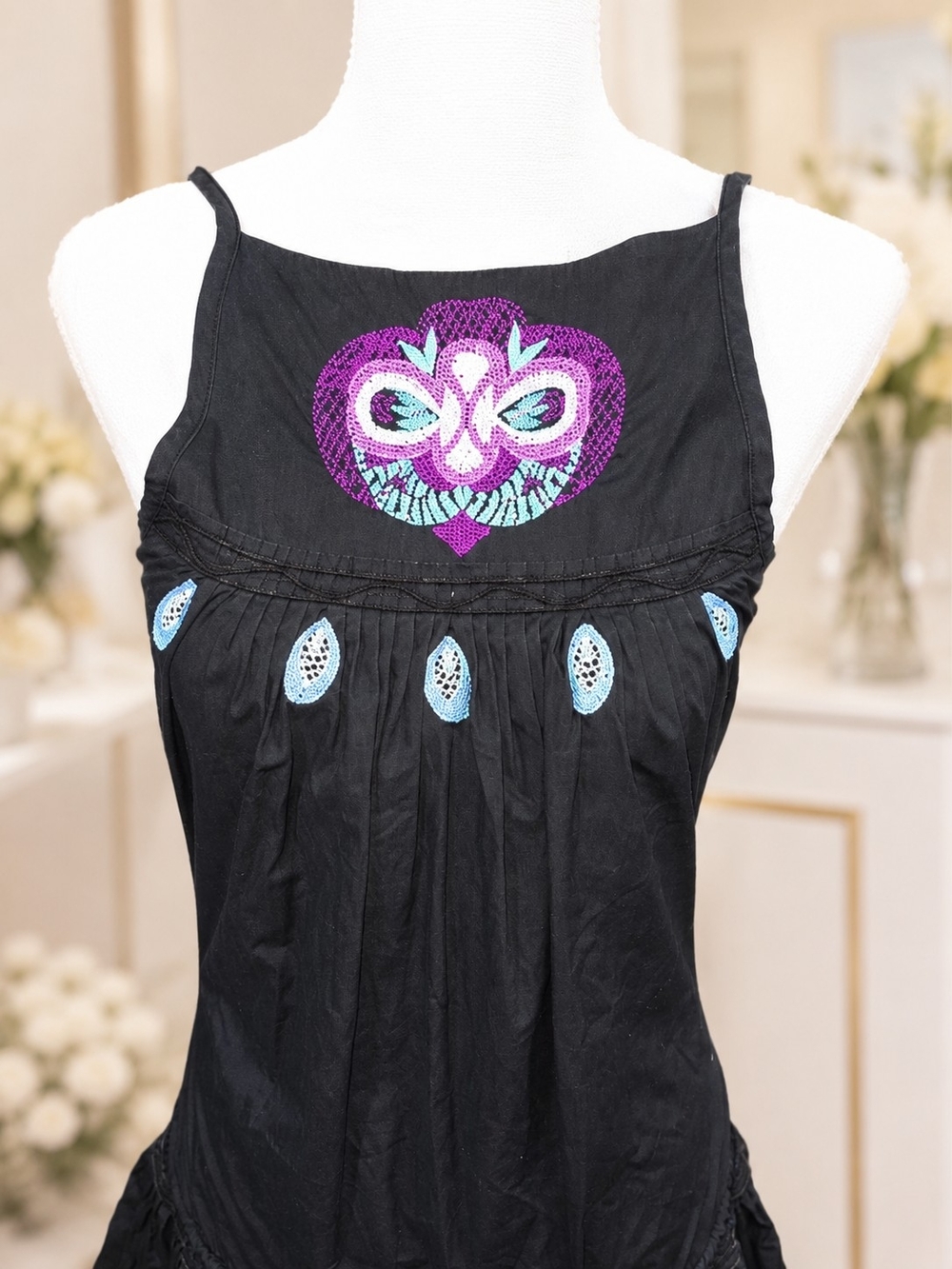 BCBGeneration Black Mini Dress with Purple & Blue Embroidery - Picture 2 of 8